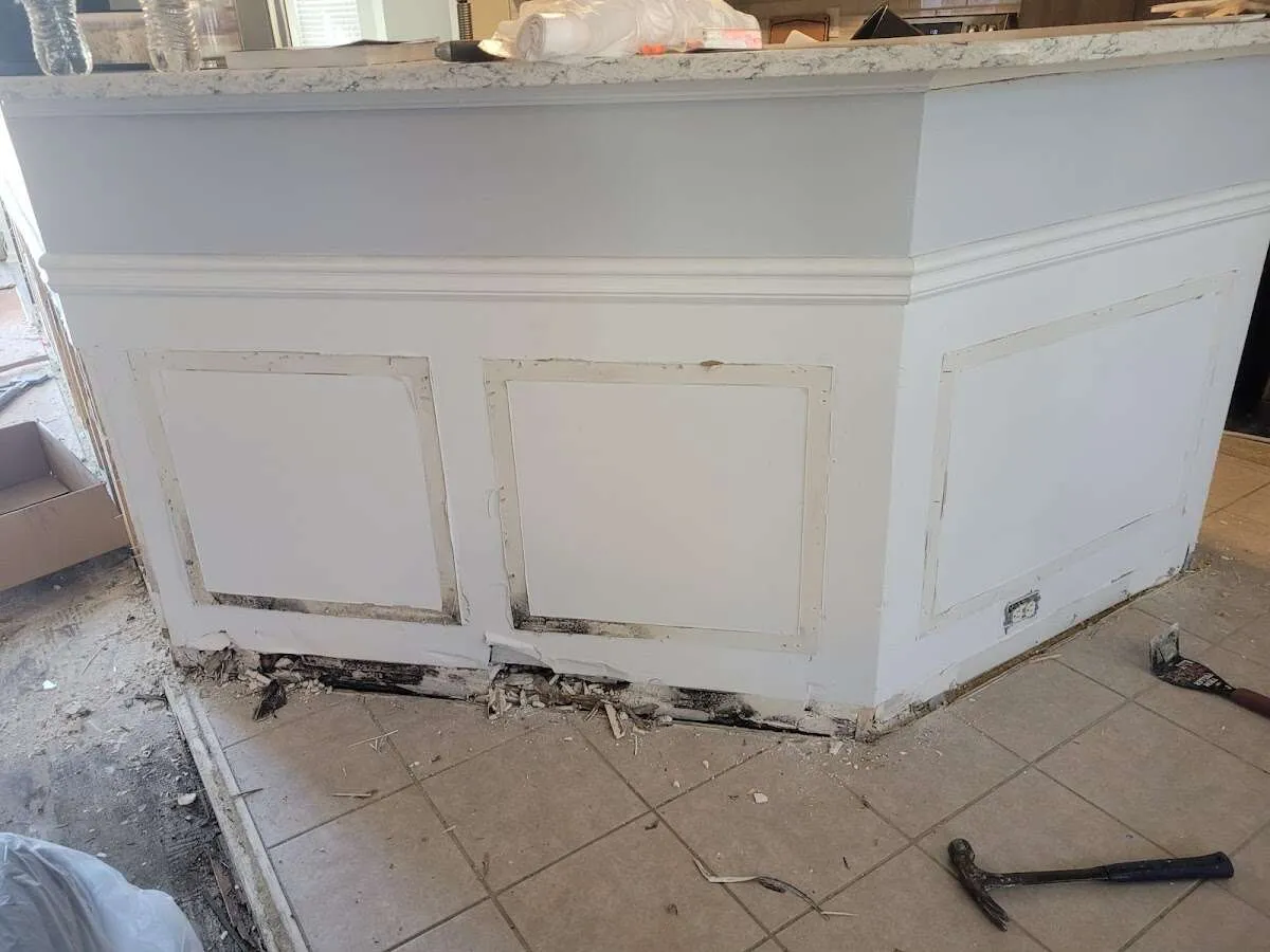 Water damage and mold on kitchen during Storm Damage Restoration in Woodburn